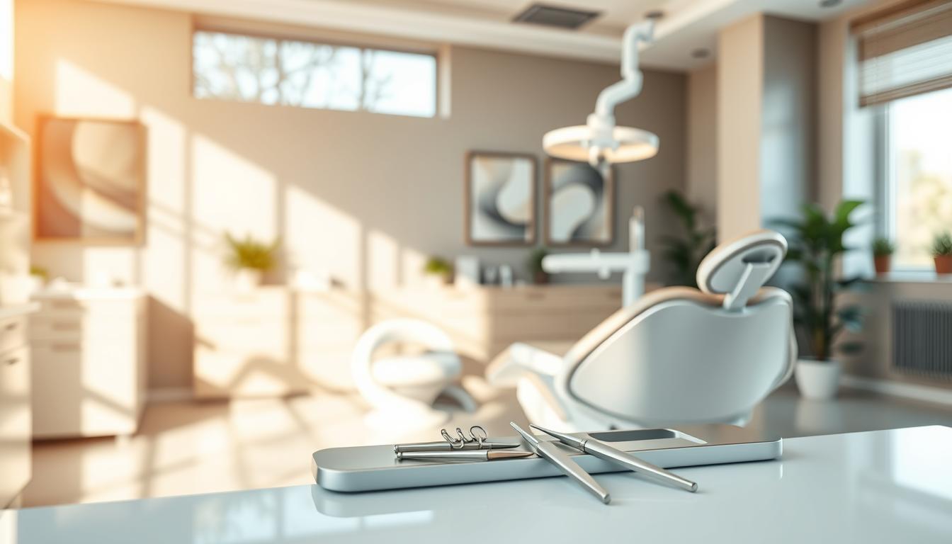 青少年隱適美矯正,就找張瀞文醫師:專業、有效、安全有保障 A serene and inviting dental clinic interior, filled with natural light streaming through large windows. In the foreground, a stylish and ergonomic dental chair stands ready, its sleek design and clean lines conveying a sense of comfort and advanced technology. In the middle ground, a gleaming dental instrument tray reflects the warm overhead lighting, exuding a feeling of meticulous care and professionalism. The background features soothing neutral-toned walls, accented by tasteful artwork and calming potted plants, creating a tranquil and welcoming atmosphere. The overall scene radiates a sense of safety, reassurance, and the highest standards of dental hygiene and patient well-being.
