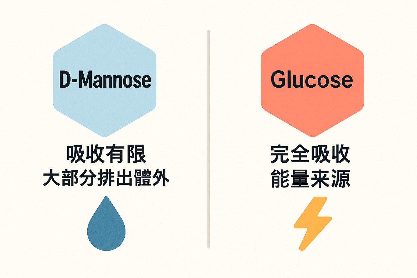 D-甘露糖與葡萄糖比較圖