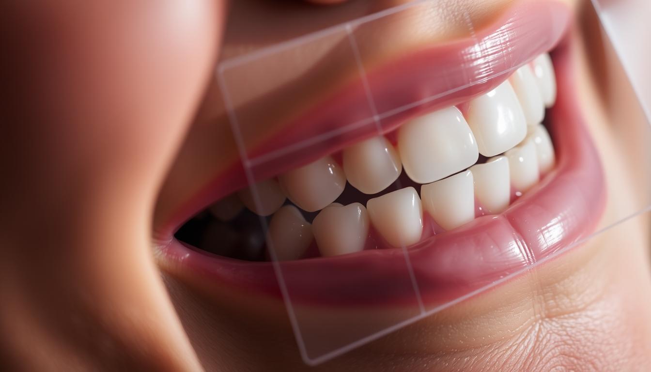 新竹兒童牙齒矯正推薦:張瀞文醫師 A close-up of a person's teeth, showcasing the intricate process of orthodontic treatment. The teeth are partially obscured by a transparent, grid-like overlay, symbolizing the carefully planned and structured approach to dental realignment. The image is lit from the side, casting dramatic shadows and highlighting the texture and contours of the teeth. The background is blurred, placing the focus entirely on the subject matter. The overall mood is one of precision, professionalism, and the transformative power of orthodontic care.
