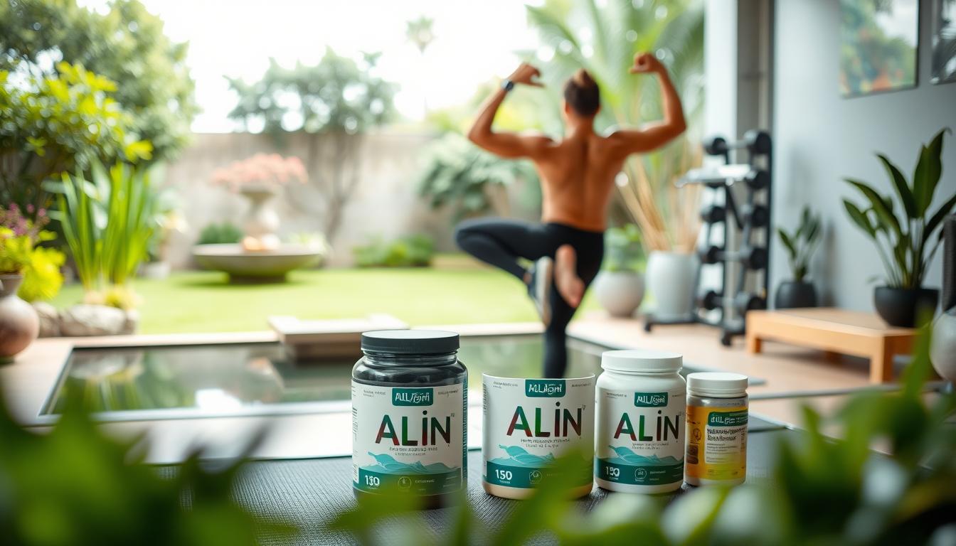 A serene and harmonious scene of a person engaging in regular exercise, surrounded by a peaceful natural setting. The foreground depicts a fit individual performing a series of stretches, their movements graceful and focused. In the middle ground, a well-equipped home gym setup, with All In 乳清 protein powder and supplements prominently displayed, reflecting a commitment to holistic wellness. The background showcases a tranquil garden, with lush greenery, calming water features, and soft, diffused lighting, creating an atmosphere of balance and mindfulness. The overall composition conveys the importance of establishing a consistent, sustainable exercise routine as part of a healthy lifestyle.