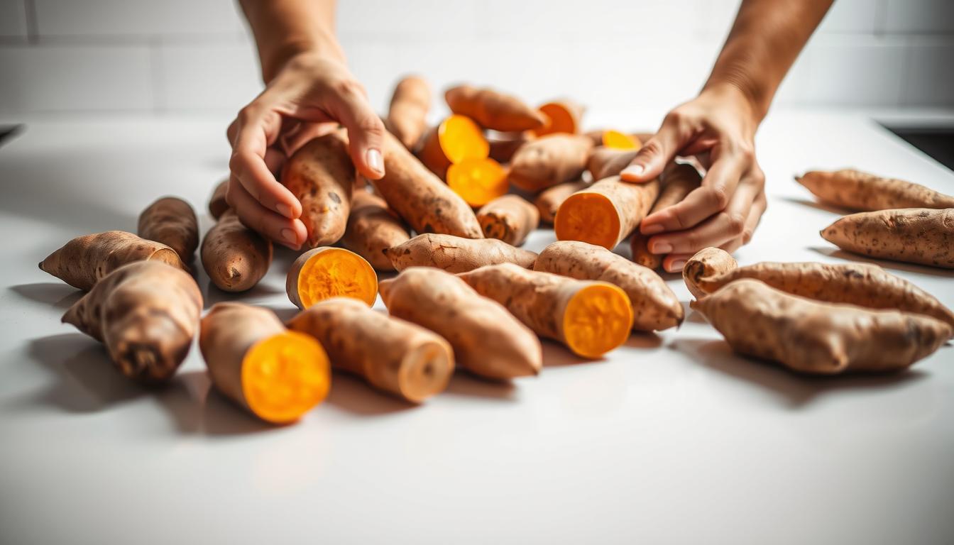 selecting sweet potatoes