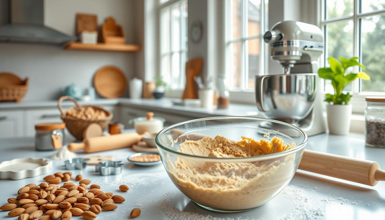 mixing almond cookie ingredients