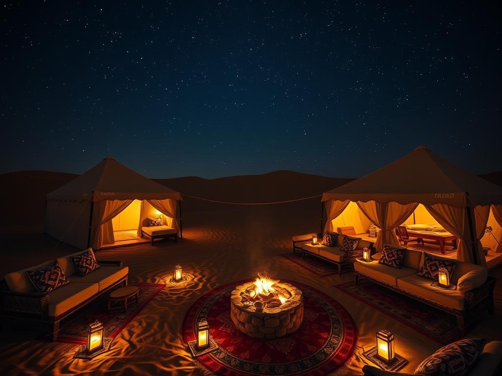 Luxury desert camp with traditional tents in the Sahara for Morocco itinerary 7 days