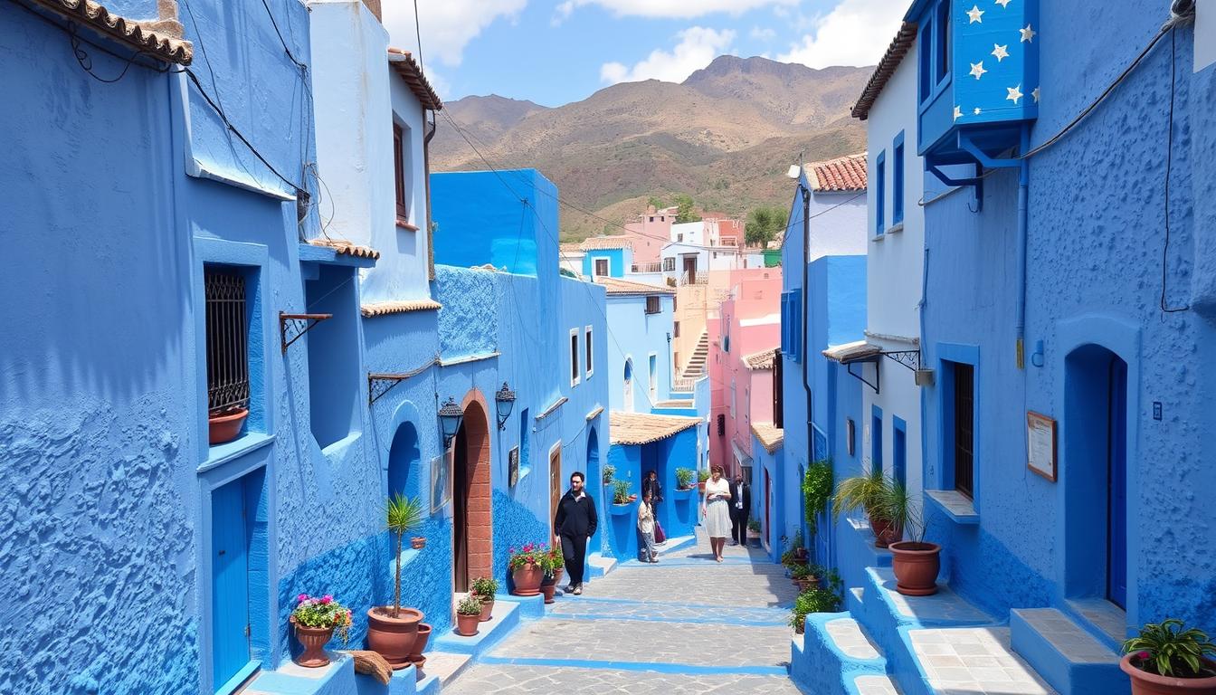 Blue-painted streets and buildings of Chefchaouen, Morocco