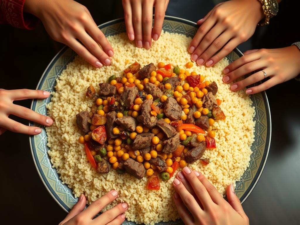 Traditional Moroccan couscous dish with vegetables and meat