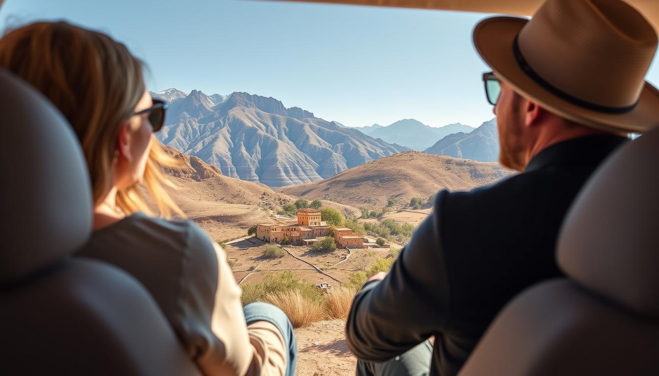 Couple with private driver exploring Atlas Mountains in Romantic Morocco
