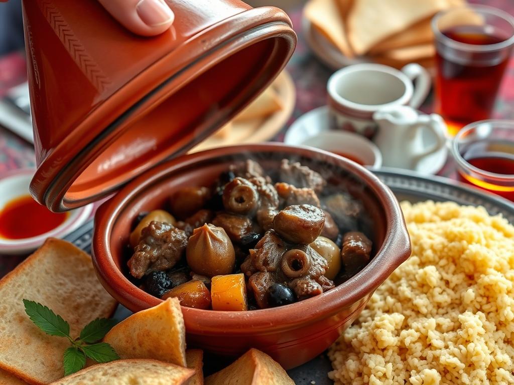 Traditional Moroccan tagine dish with couscous, must-try during Morocco itinerary 7 days