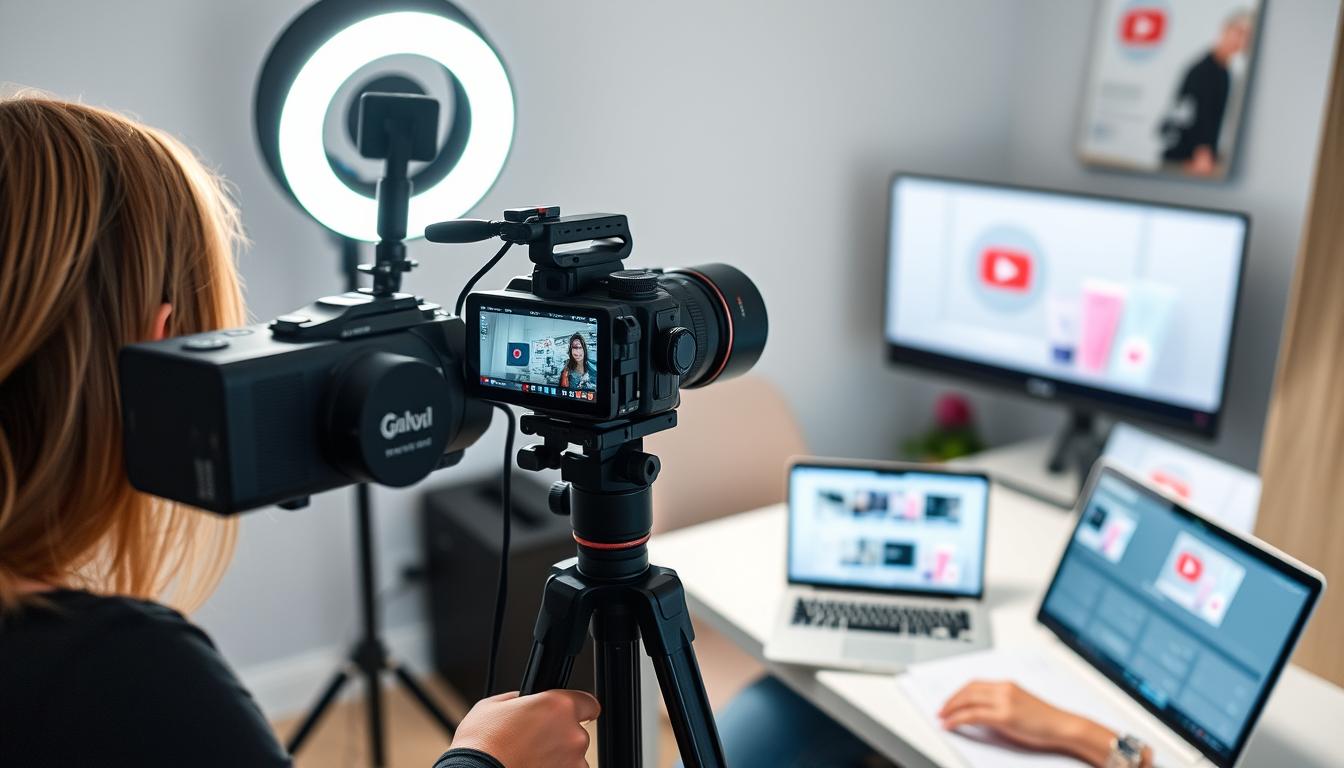 Blogger filming YouTube content related to blog topics