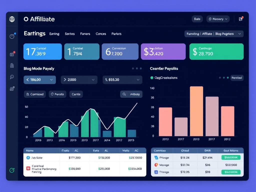 Affiliate marketing dashboard showing earnings from blog referrals