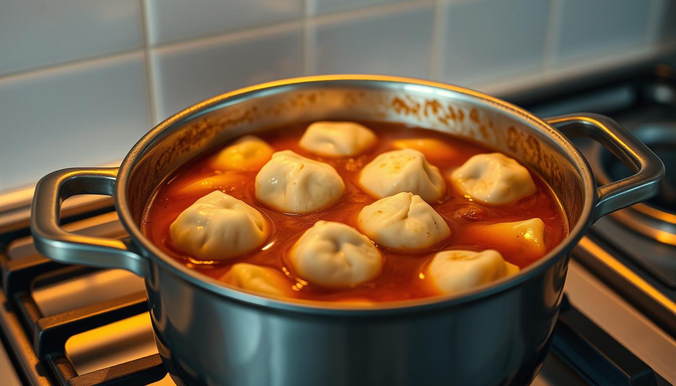reheating dumplings stew on stovetop