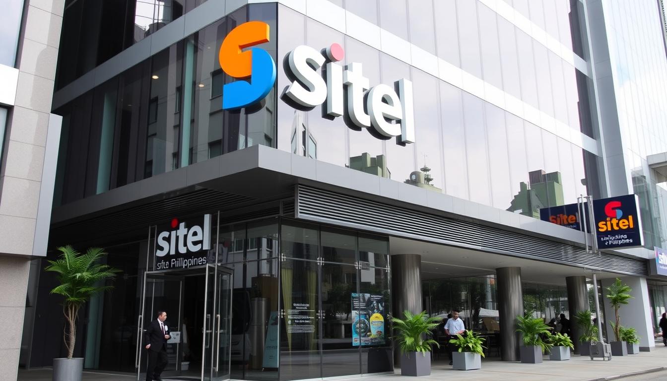 Sitel Philippines office building in Quezon City with corporate signage and professional atmosphere