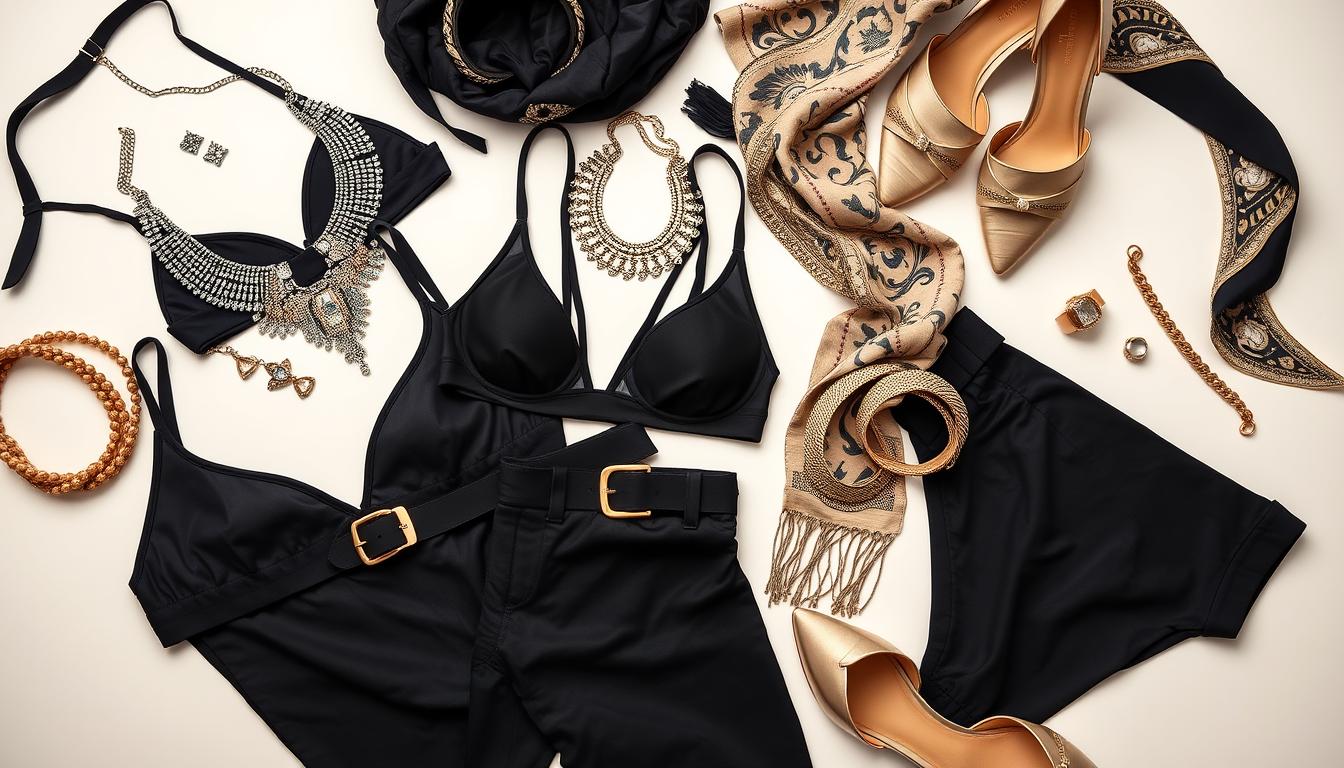 Accessories styled with lingerie and swimwear for fashion events