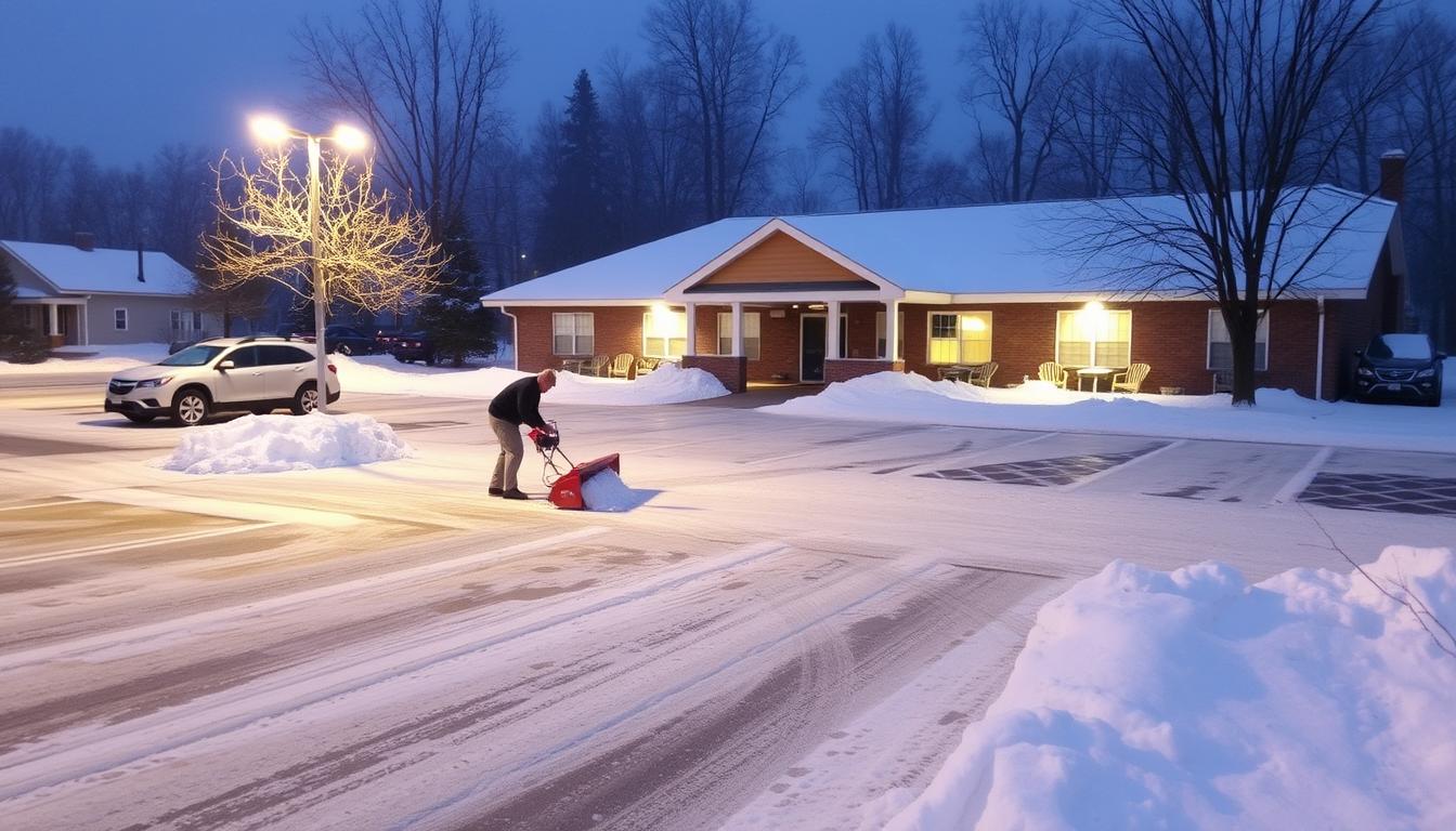 JC Landscape snow plowing team clearing the Walpole Senior Center parking lot