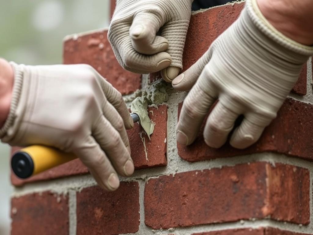 Chimney tuckpointing process in Franklin showing mortar repair