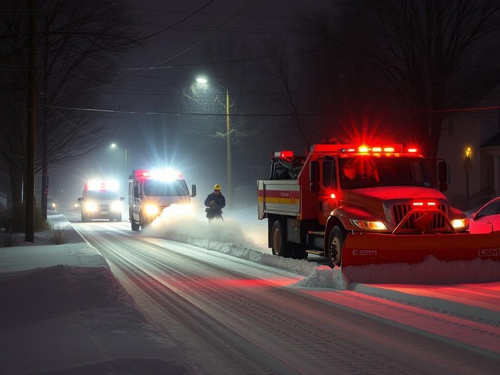 Emergency snow plowing response team in Walpole, MA during heavy snowfall