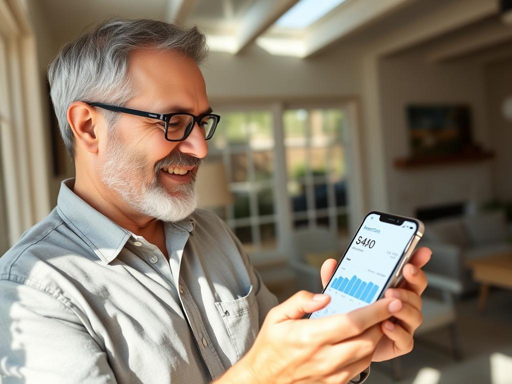 Dover homeowner reviewing solar monitoring app after installation by solar installers near me