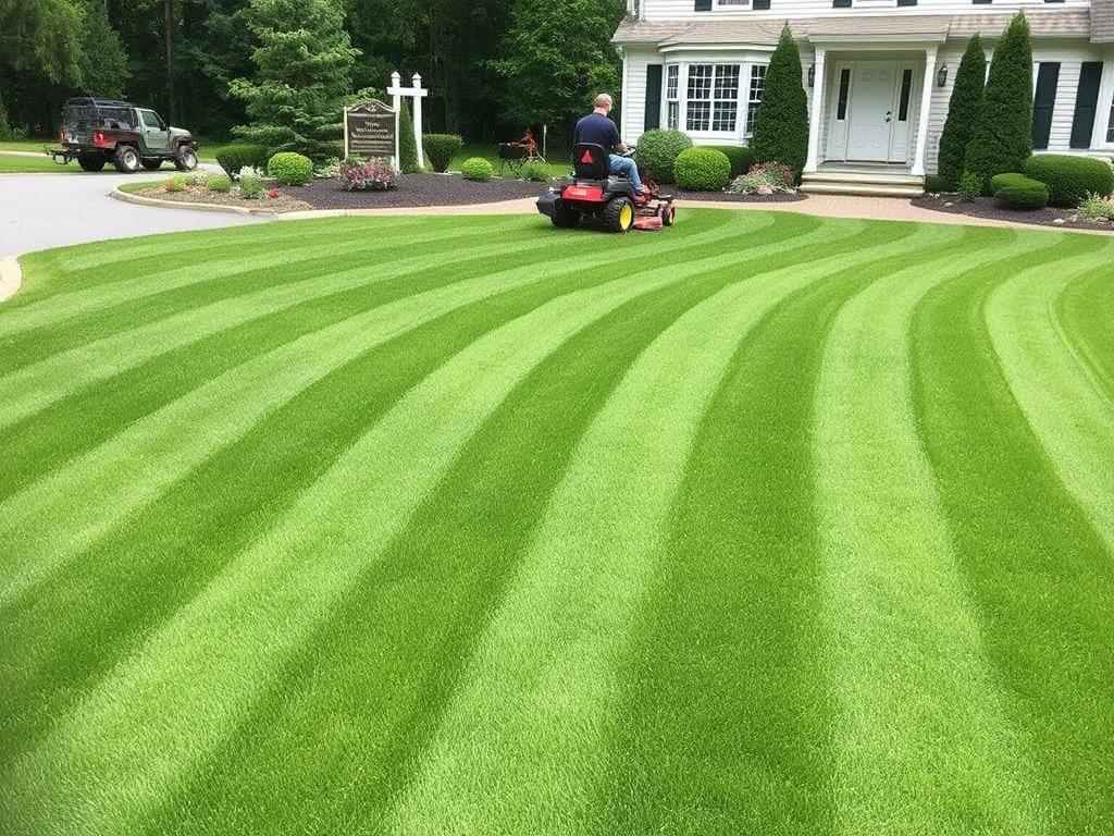 Professional lawn care service in Medfield, MA with striped mowing pattern