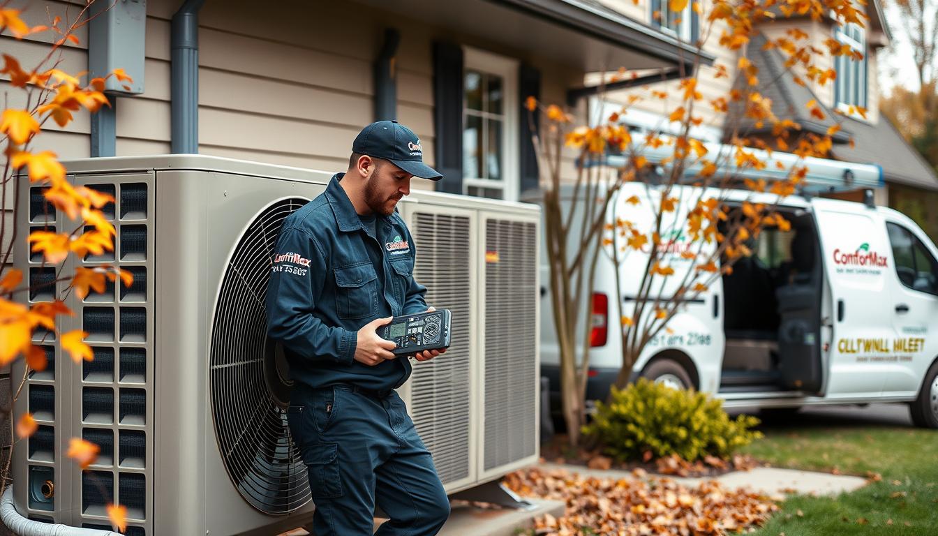 ComfortMax HVAC technician servicing equipment in Weston MA