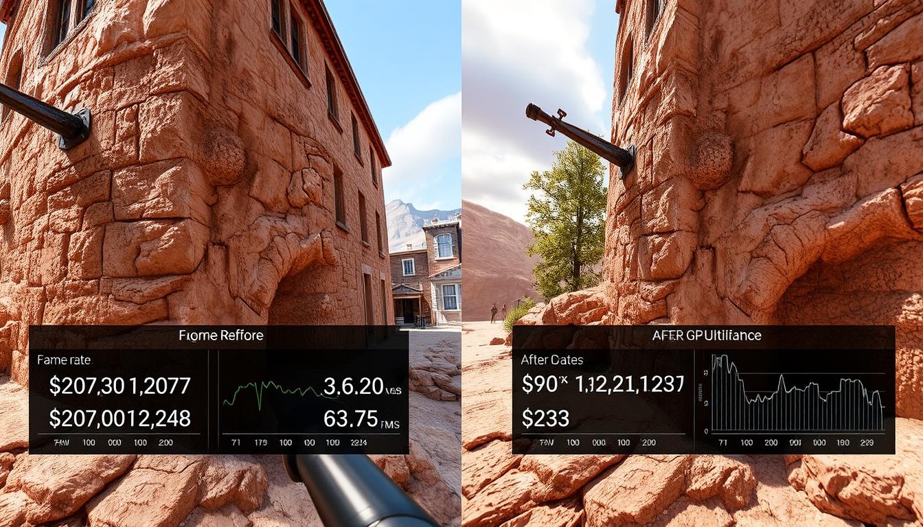 Before and after GPU bottleneck resolution showing graphics improvement