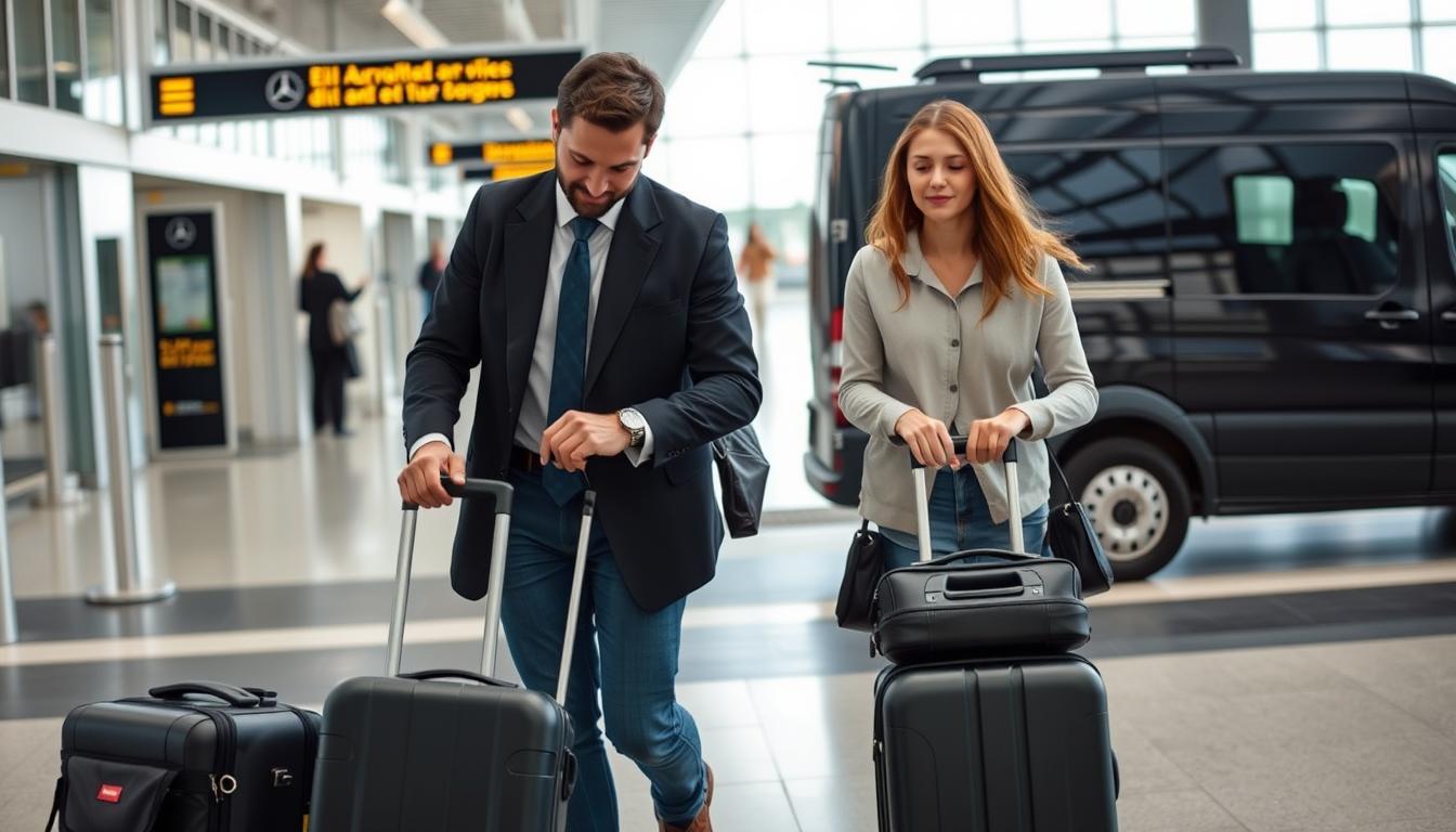 Family with children being assisted by chauffeur with luggage at Paris airport