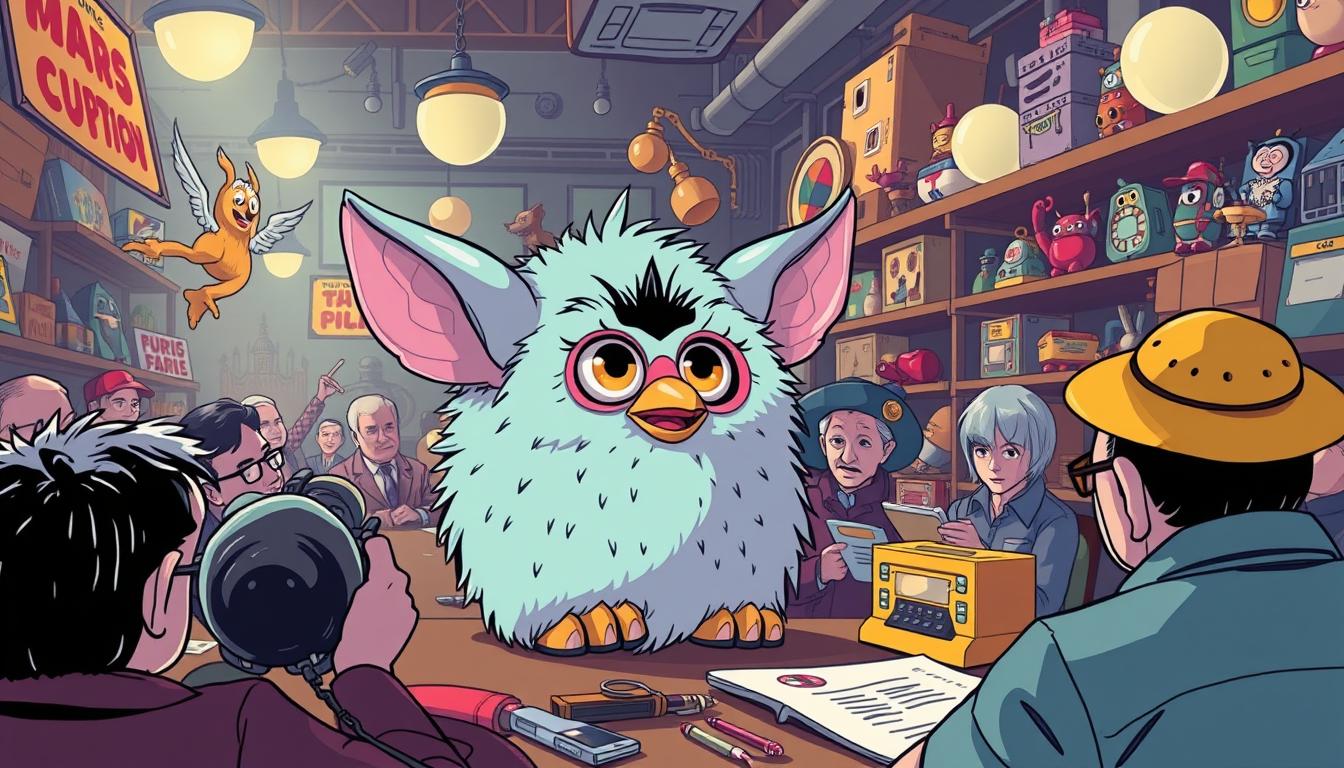 Image of a Furby being auctioned at a vintage toy auction house