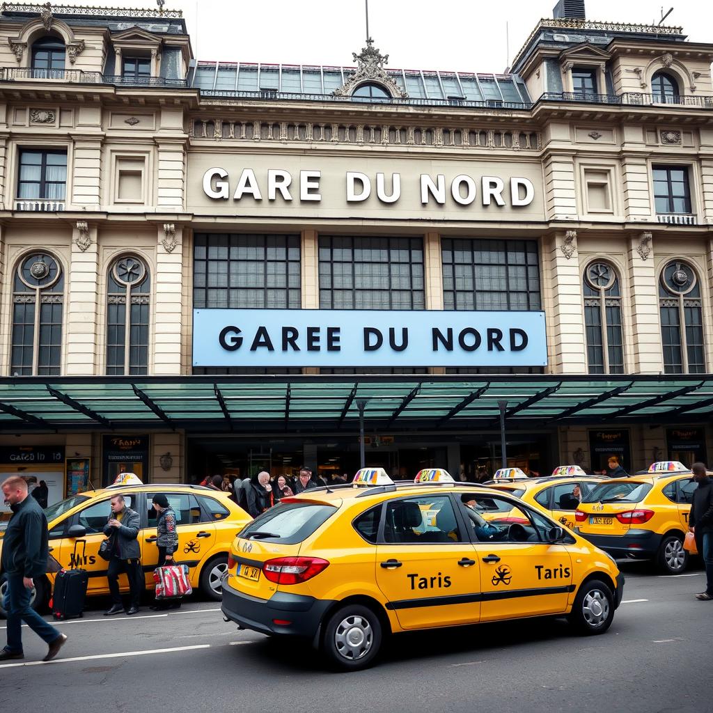 Gare du Nord station exterior with taxi stand