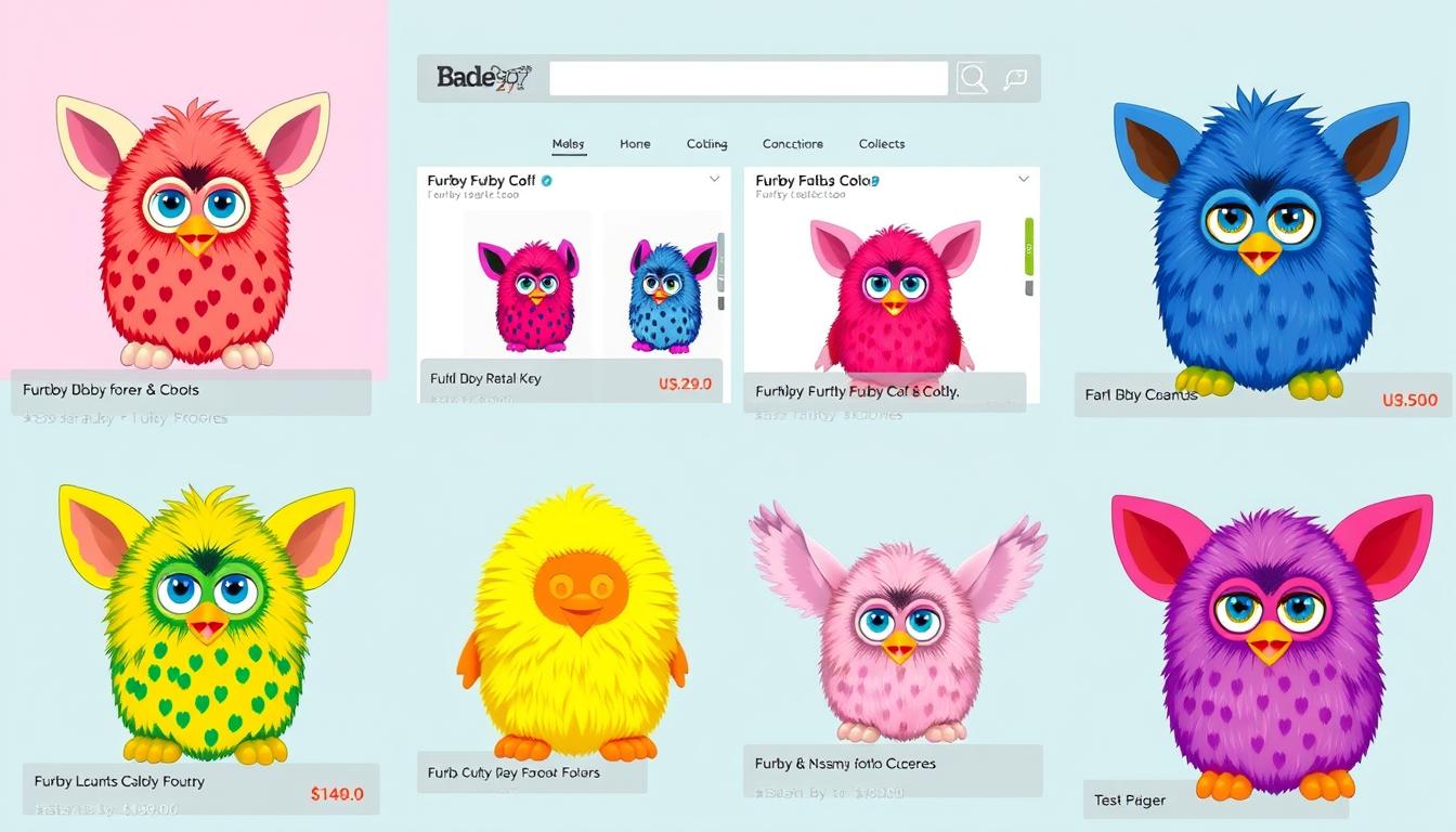 Image of various Furby collectibles on different marketplaces