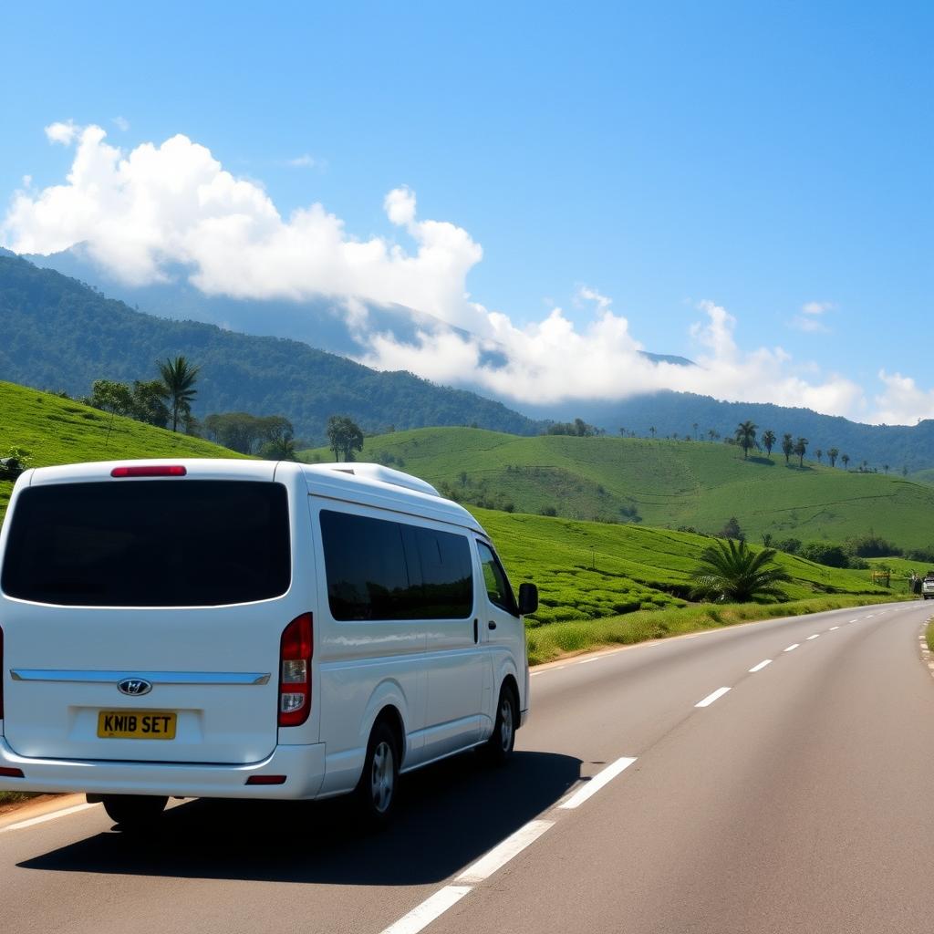 Private tour vehicle driving through scenic Sri Lankan countryside