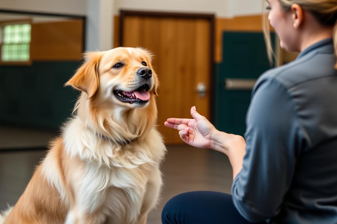 Golden Retriever King Charles Mix in training session
