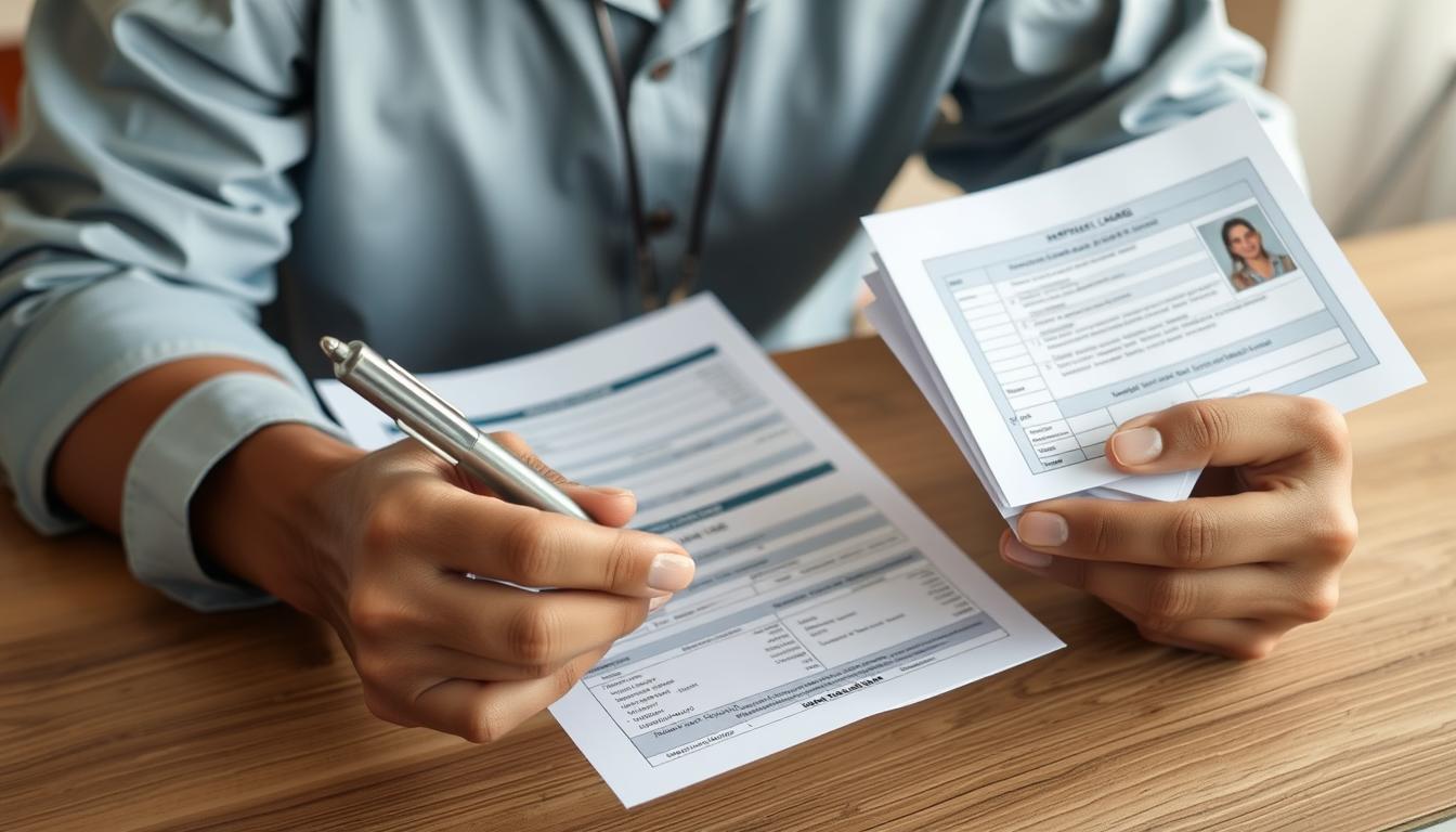 Pessoa organizando documentos financeiros para solicitar empréstimo pessoal para negativado