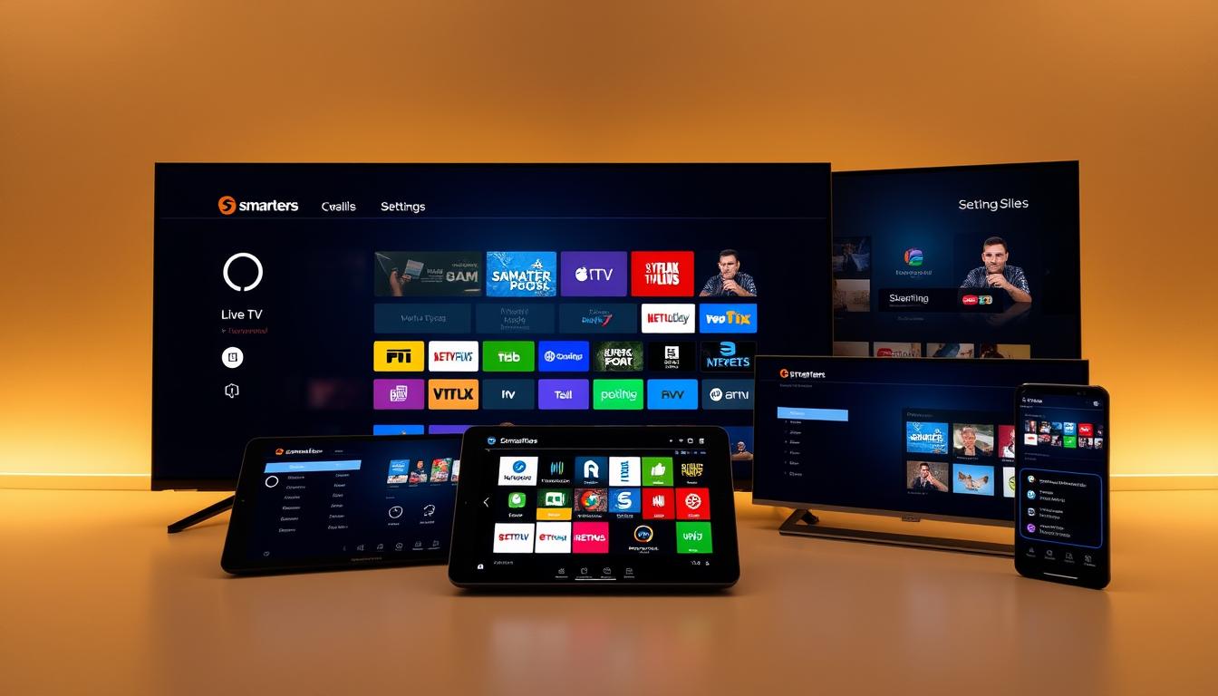 IPTV Smarters Pro interface on various streaming devices