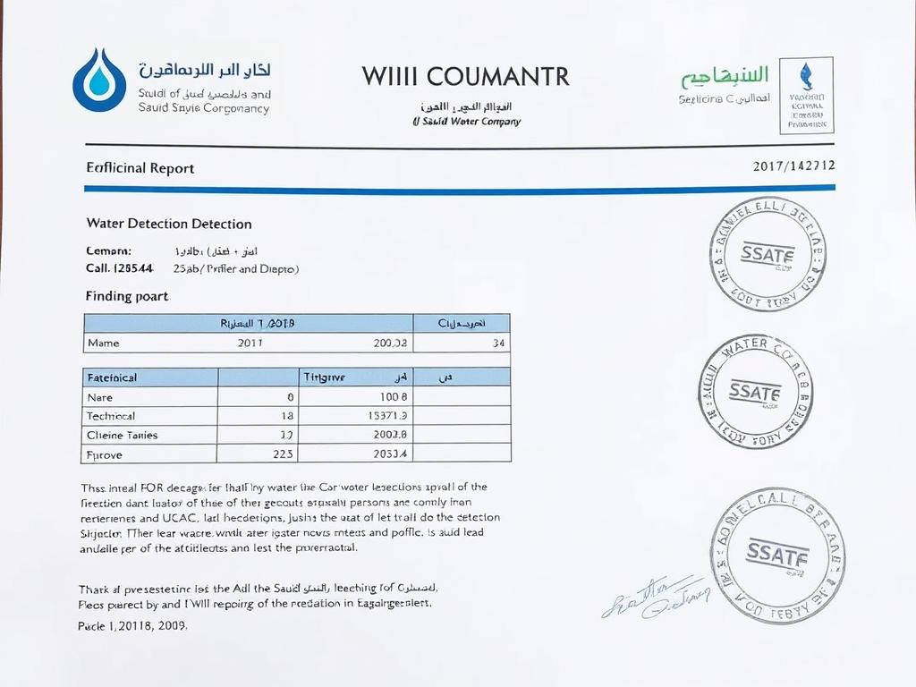نموذج تقرير كشف تسربات المياه المعتمد في الرياض
