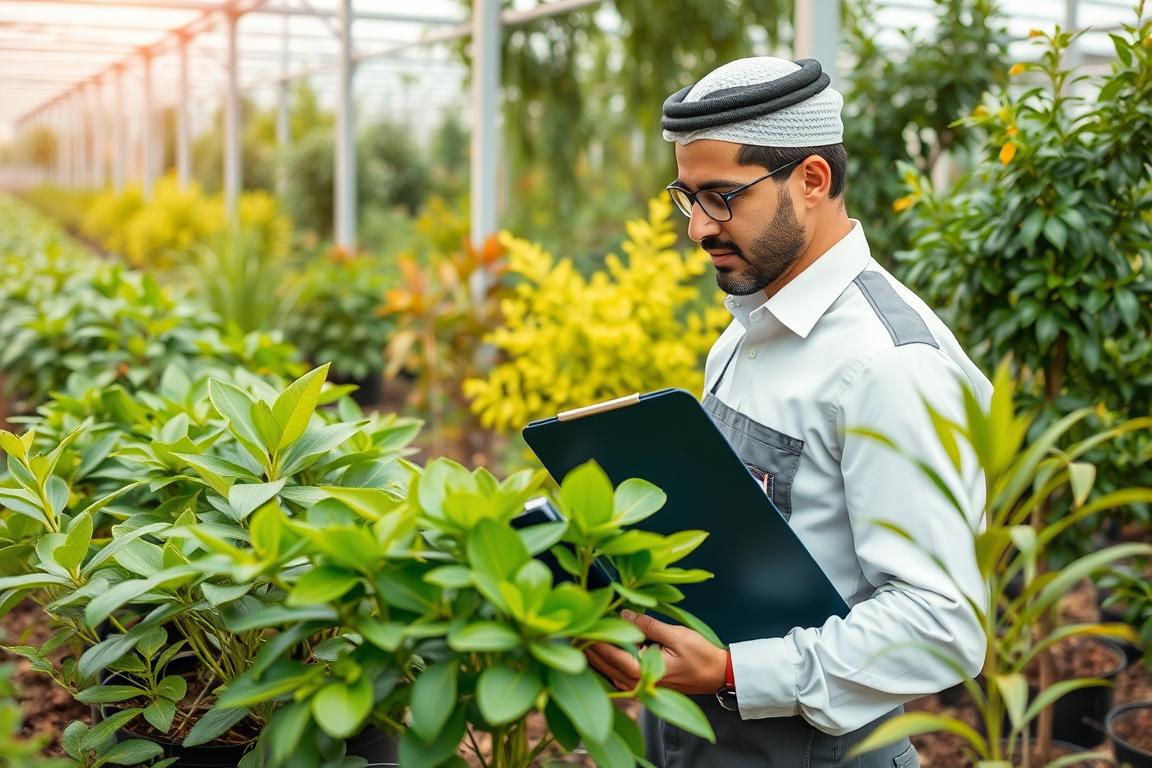 مهندس تنسيق حدائق بجدة يفحص جودة النباتات