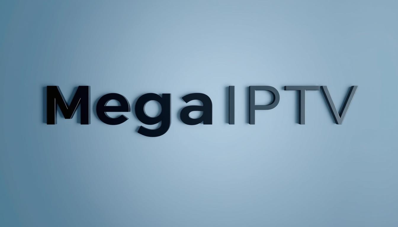 A striking, photorealistic image of the MegaIPTV brand logo, rendered in a sleek, minimalist style against a clean, modern background. The logo is prominently displayed in the center, with a slight 3D depth effect to make it appear dimensional and tangible. The lighting is soft and diffused, casting gentle shadows that add depth and dimension to the design. The background is a simple, muted gradient in shades of blue and gray, creating a sophisticated, high-tech atmosphere that complements the bold, iconic logo. The overall composition is balanced and visually striking, drawing the viewer's attention to the MegaIPTV brand in a captivating and professional manner.