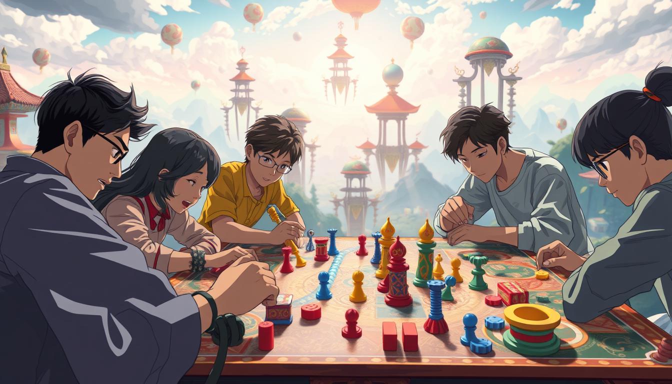 A highly detailed, cinematic illustration of advanced game strategies for the creative Shenzhan puzzle game. Depicted is a vibrant, fantastical game board with a dynamic, whimsical aesthetic. The foreground showcases a group of players engaged in intense, thoughtful gameplay, their expressions and body language conveying deep concentration. The middle ground features a variety of colorful game pieces, intricate mechanisms, and mysterious symbols hinting at the game's deeper strategic layers. The background depicts a surreal, dreamlike environment with floating structures, ethereal lighting, and a sense of boundless imagination. The overall mood is one of creative problem-solving, intellectual challenge, and the thrill of discovery. Captured with a cinematic, high-resolution lens to emphasize the game's compelling visual design and immersive, strategic depth.