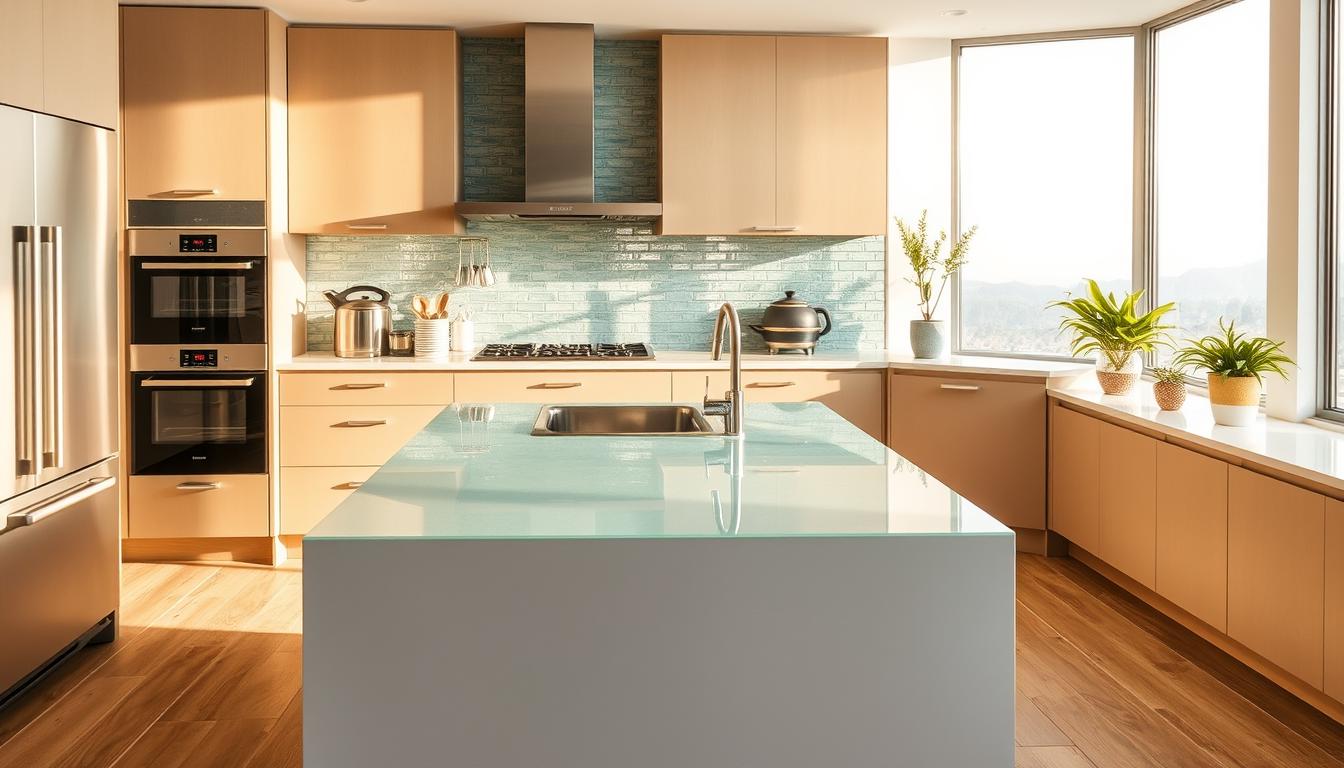 diseños de cocina con vidrio reciclado