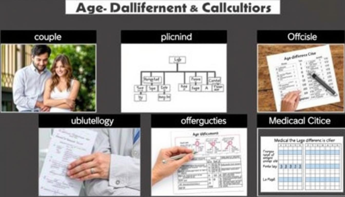 Various practical applications of age difference calculations shown in a collage