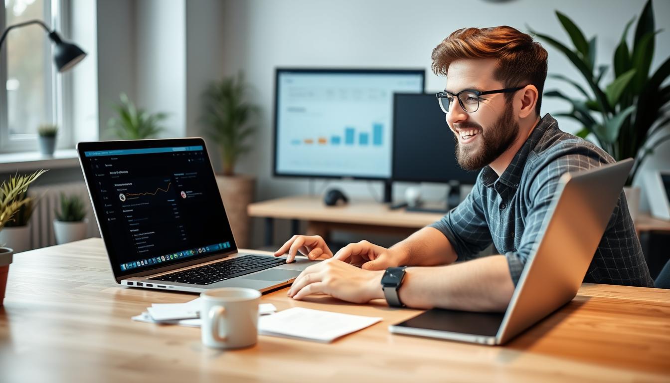 Blogger celebrating successful blog monetization with AdSense