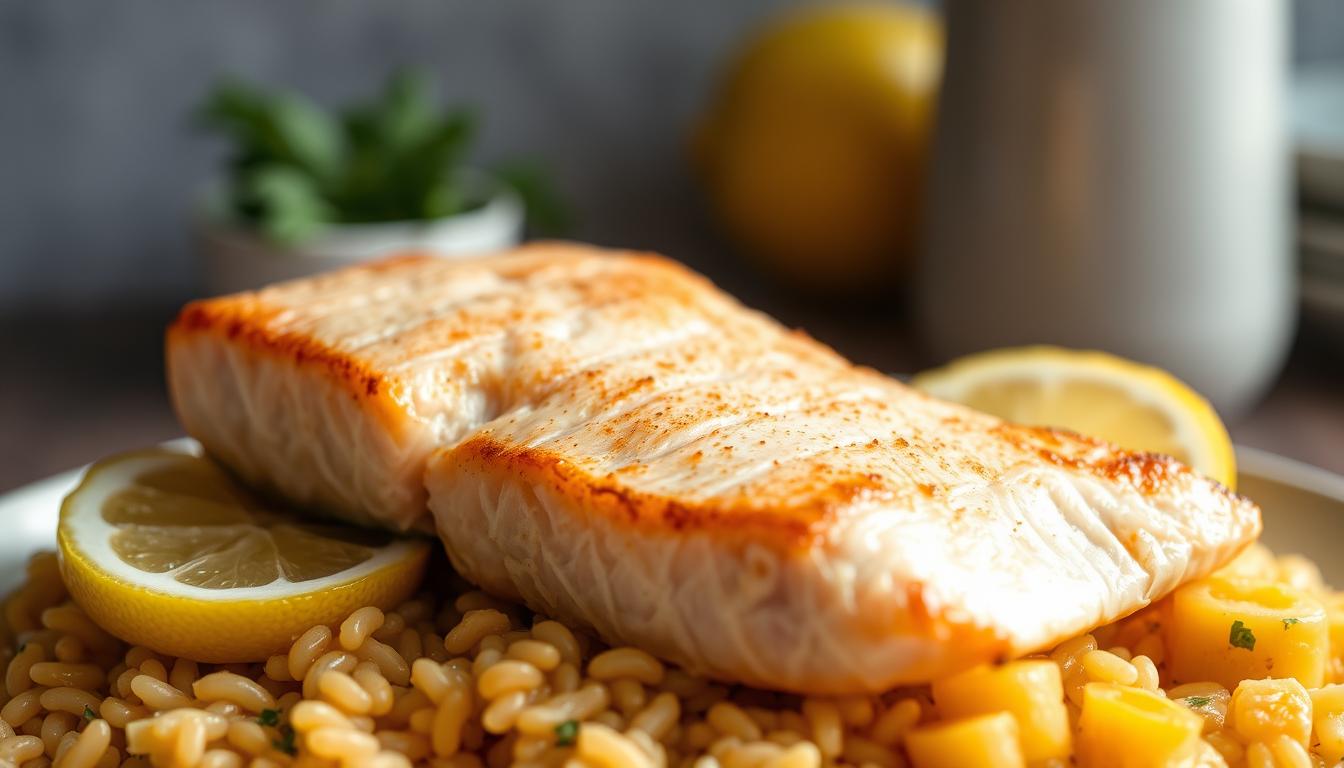 Seared Salmon with Lemon Orzo