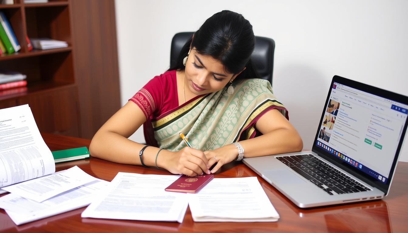 Indian student preparing application documents for online MSW programs