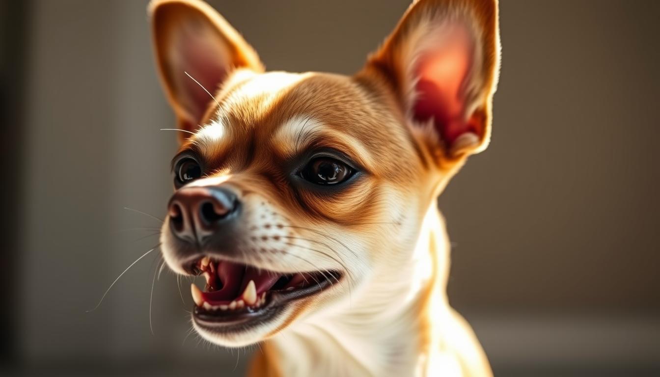 Chihuahua barking with raised ears