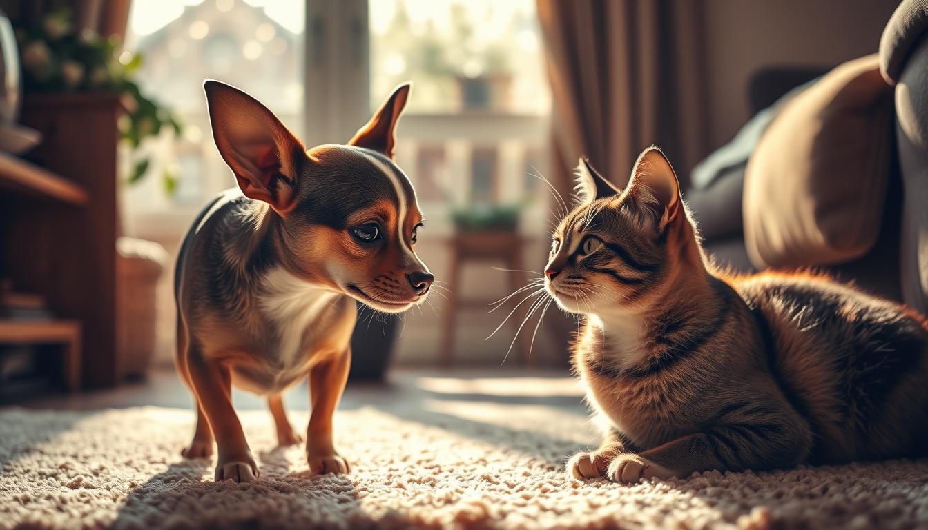 chihuahua and feline interaction