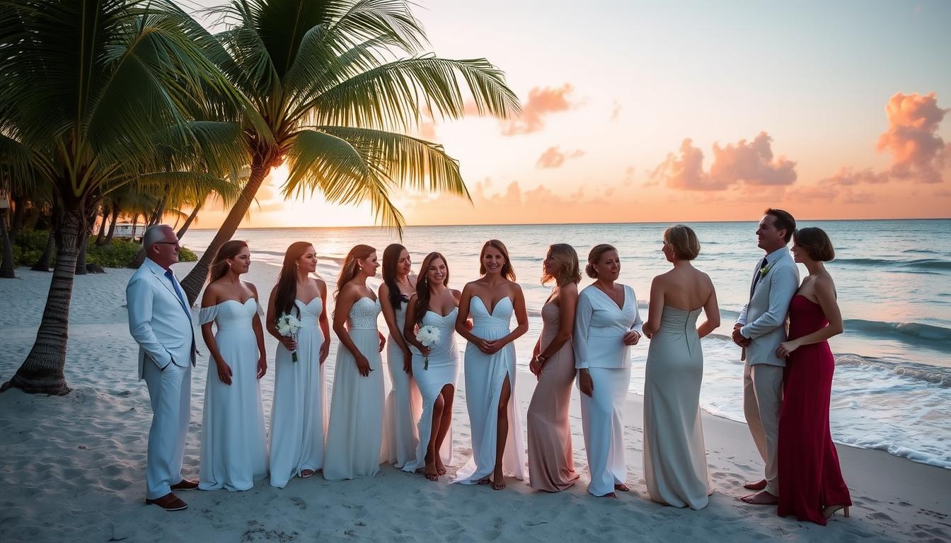a family picture with the bride on the beach in florida that was planned by top wedding planners fl
