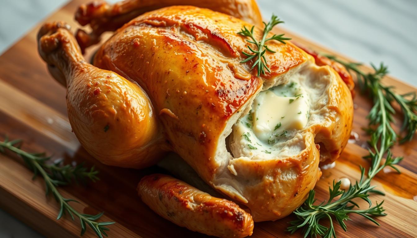 roasting chicken with herb butter