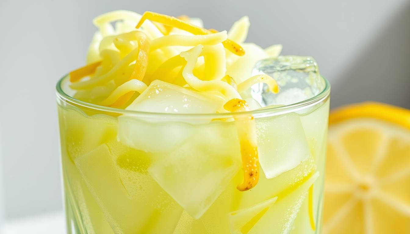 A vibrant, chilled melon drink with a refreshing twist. A large, ripe honeydew melon is expertly shredded and piled high in a clear glass, drizzled with the tart, zesty essence of freshly squeezed lemon. Crisp, clear ice cubes glisten throughout, casting a cool, frosty hue. Subtle natural lighting filters in, highlighting the drink's enticing green and yellow hues. The overall composition exudes a feeling of a warm, summer day and a thirst-quenching respite. The image perfectly captures the essence of the "Kesimpulan dan Rekomendasi" section of the article, showcasing the refreshing, vibrant qualities of this delightful melon lemonade.