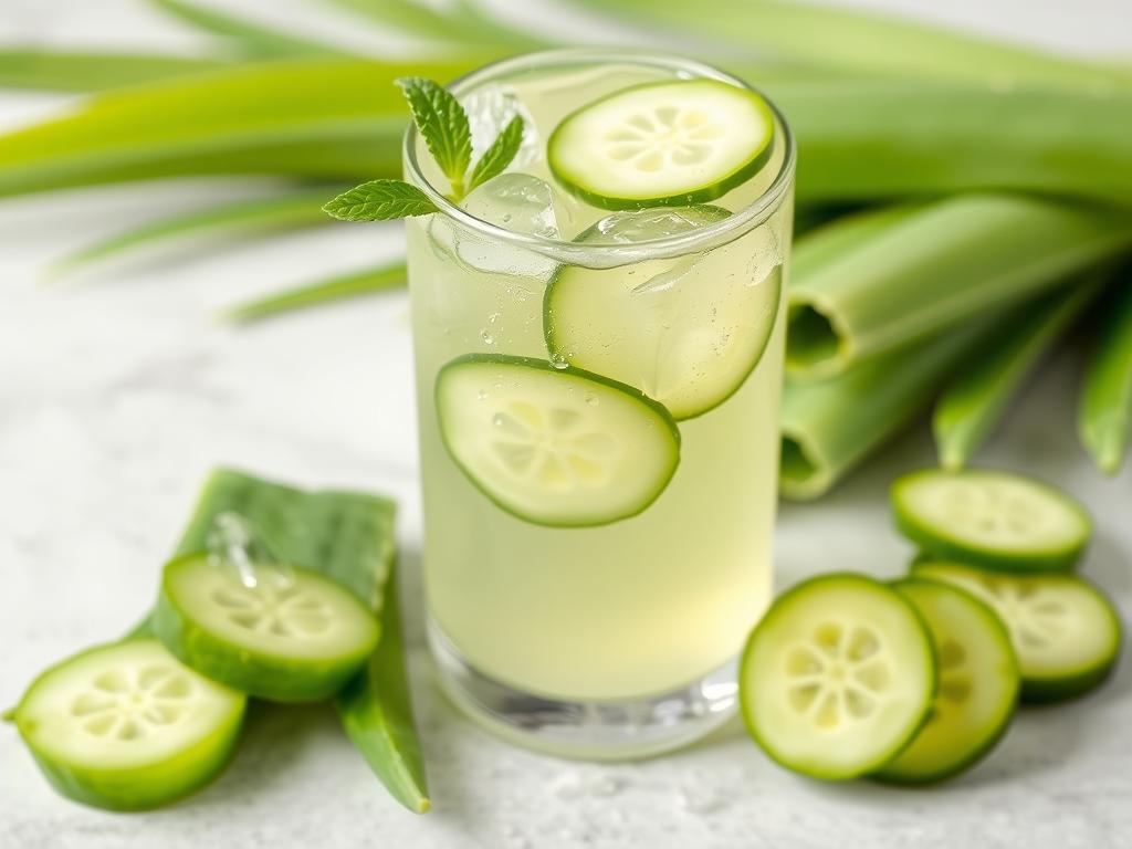 10 Healthy Summer Drinks for Energy and Immunity | Refreshing Recipes | 4 Cucumber aloe vera cooler with ice and cucumber slices