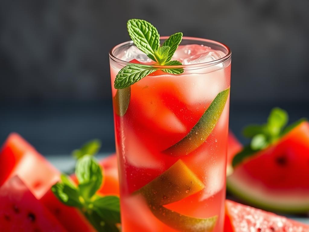 10 Healthy Summer Drinks for Energy and Immunity | Refreshing Recipes | 3 Watermelon mint cooler in a glass with fresh watermelon chunks and mint leaves
