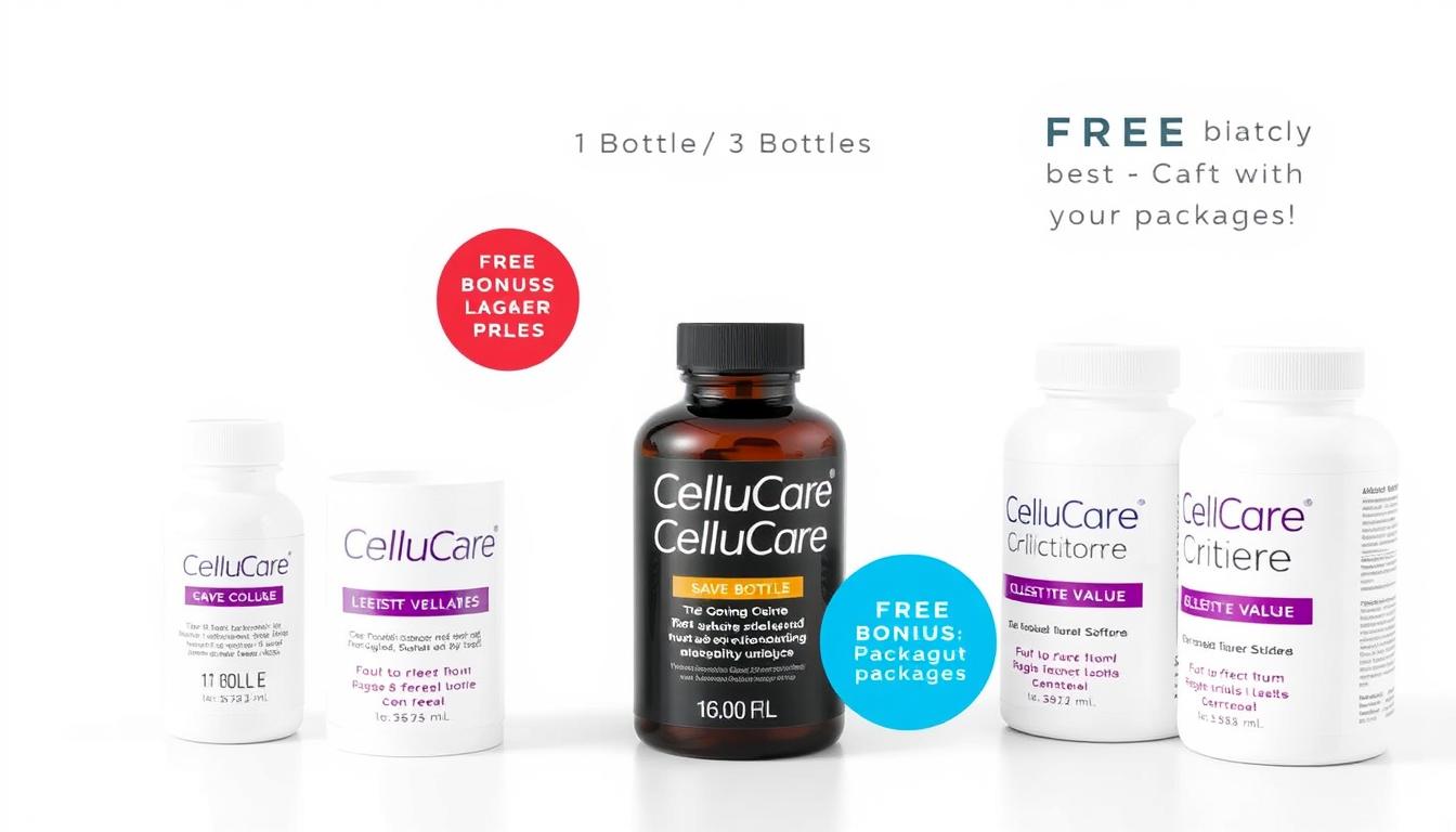 CelluCare Reviews - Different pricing packages and bottles of the blood sugar supplement