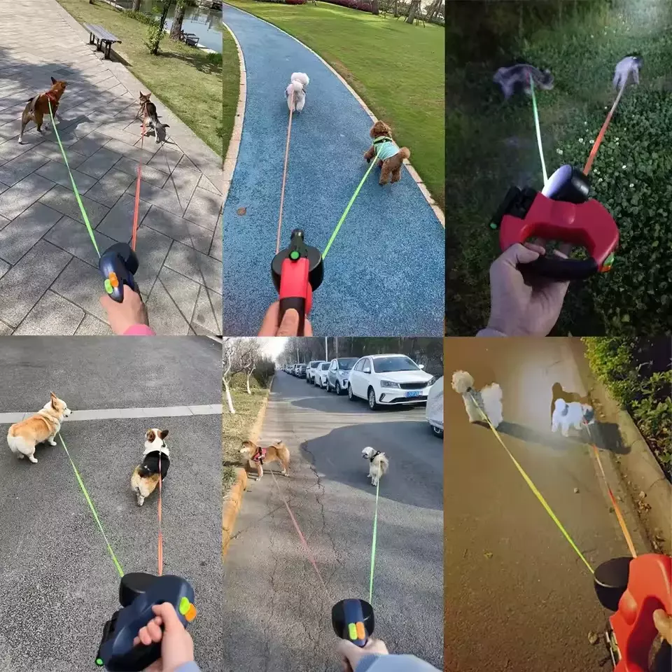 Correa doble para perros Easy Walk utilizada para pasear a dos perros en verano