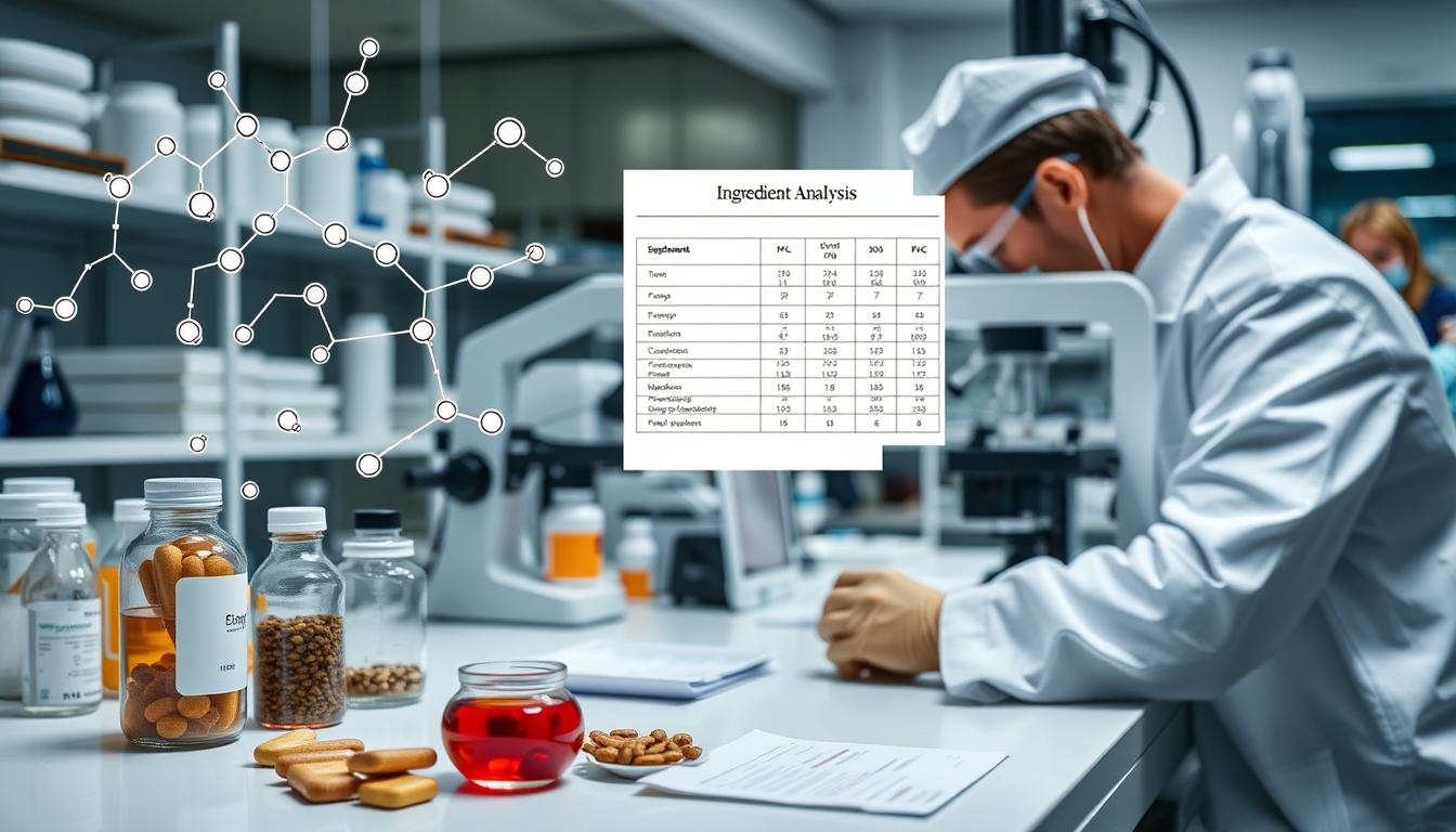 Scientific Review Process showing ingredient analysis with molecular structures
